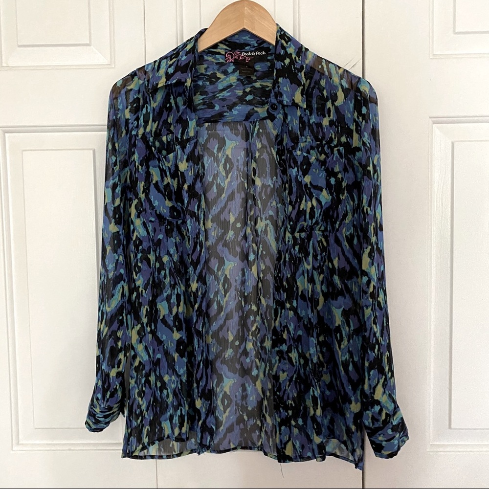 Peck & Peck printed sheer blouse